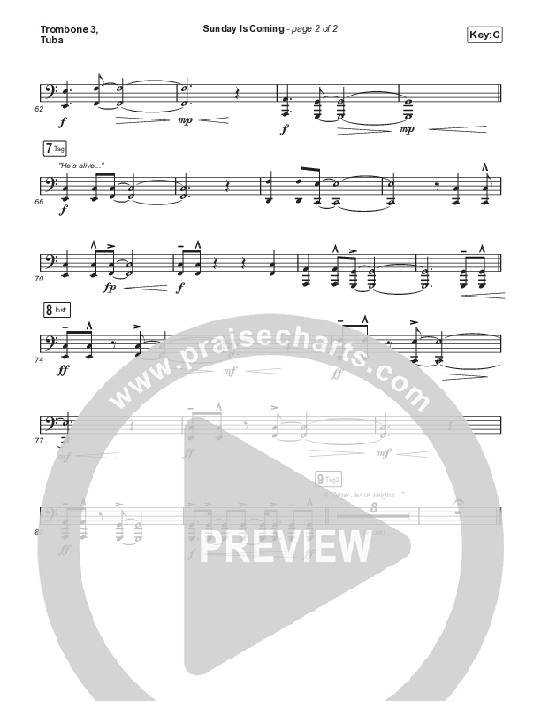 Sunday Is Coming (Choral Anthem SATB) Trombone 3/Tuba (Phil Wickham / Arr. Mason Brown)