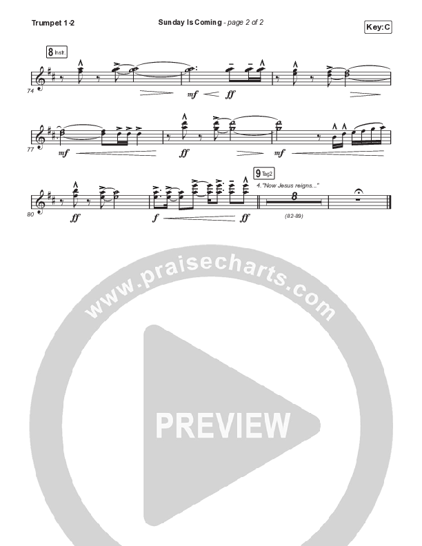 Sunday Is Coming (Choral Anthem SATB) Trumpet 1,2 (Phil Wickham / Arr. Mason Brown)
