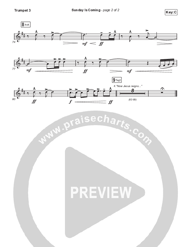 Sunday Is Coming (Choral Anthem SATB) Trumpet 3 (Phil Wickham / Arr. Mason Brown)