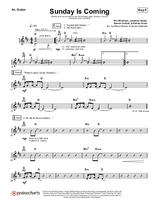 Sunday Is Coming (Worship Choir/SAB) Acoustic Guitar (Phil Wickham / Arr. Mason Brown)