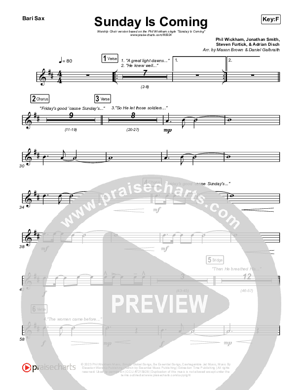 Sunday Is Coming (Worship Choir/SAB) Bari Sax (Phil Wickham / Arr. Mason Brown)