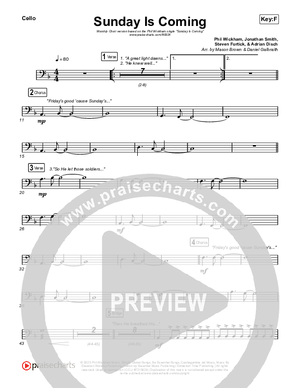 Sunday Is Coming (Worship Choir/SAB) Cello (Phil Wickham / Arr. Mason Brown)