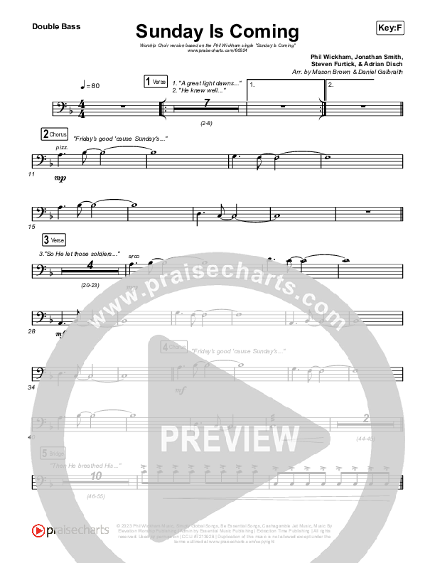 Sunday Is Coming (Worship Choir/SAB) Double Bass (Phil Wickham / Arr. Mason Brown)