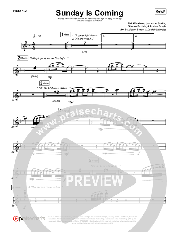 Sunday Is Coming (Worship Choir/SAB) Flute 1/2 (Phil Wickham / Arr. Mason Brown)