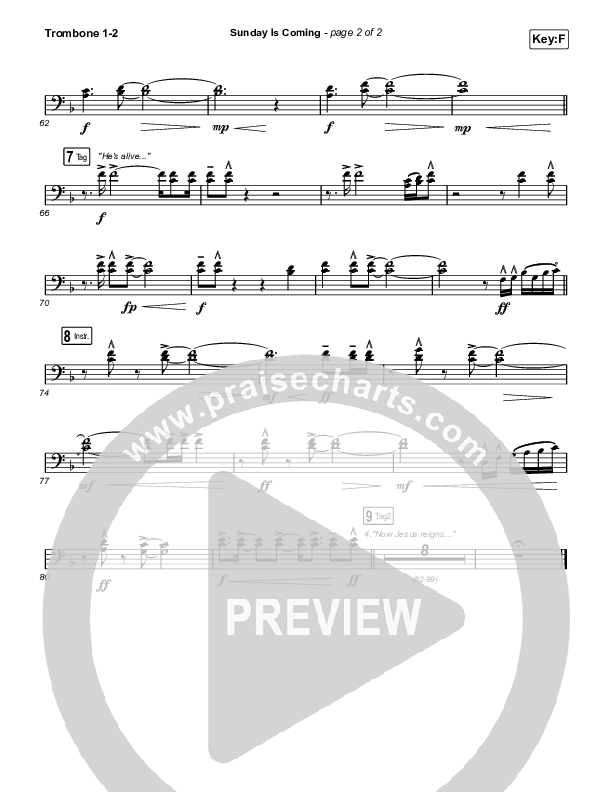 Sunday Is Coming (Worship Choir/SAB) Trombone 1/2 (Phil Wickham / Arr. Mason Brown)