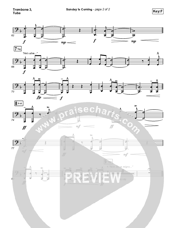 Sunday Is Coming (Worship Choir/SAB) Trombone 3/Tuba (Phil Wickham / Arr. Mason Brown)