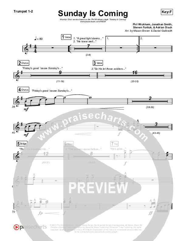Sunday Is Coming (Worship Choir/SAB) Brass Pack (Phil Wickham / Arr. Mason Brown)