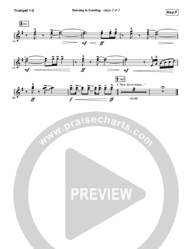 Sunday Is Coming (Worship Choir/SAB) Trumpet 1,2 (Phil Wickham / Arr. Mason Brown)