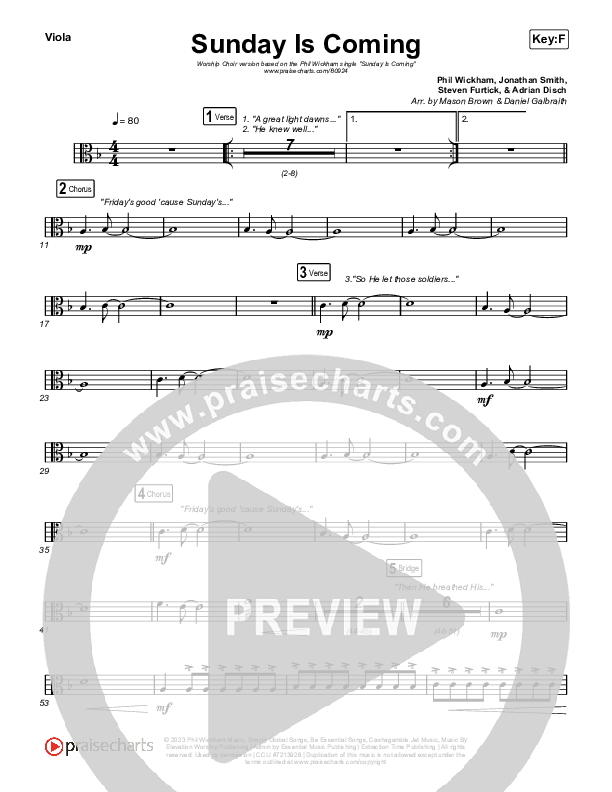 Sunday Is Coming (Worship Choir/SAB) Viola (Phil Wickham / Arr. Mason Brown)
