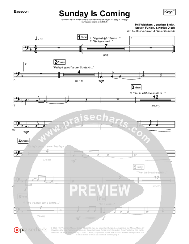 Sunday Is Coming (Unison/2-Part) Bassoon (Phil Wickham / Arr. Mason Brown)