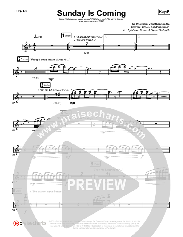 Sunday Is Coming (Unison/2-Part) Flute 1/2 (Phil Wickham / Arr. Mason Brown)
