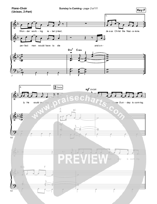 Sunday Is Coming (Unison/2-Part) Piano/Choir  (Uni/2-Part) (Phil Wickham / Arr. Mason Brown)
