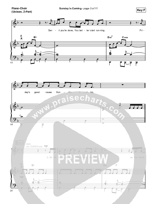 Sunday Is Coming (Unison/2-Part) Piano/Choir  (Uni/2-Part) (Phil Wickham / Arr. Mason Brown)