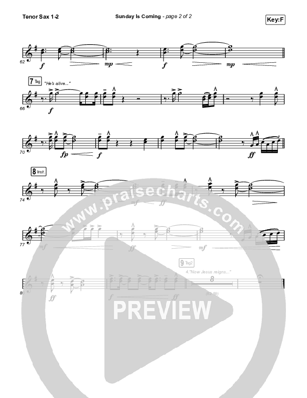 Sunday Is Coming (Unison/2-Part) Tenor Sax 1/2 (Phil Wickham / Arr. Mason Brown)