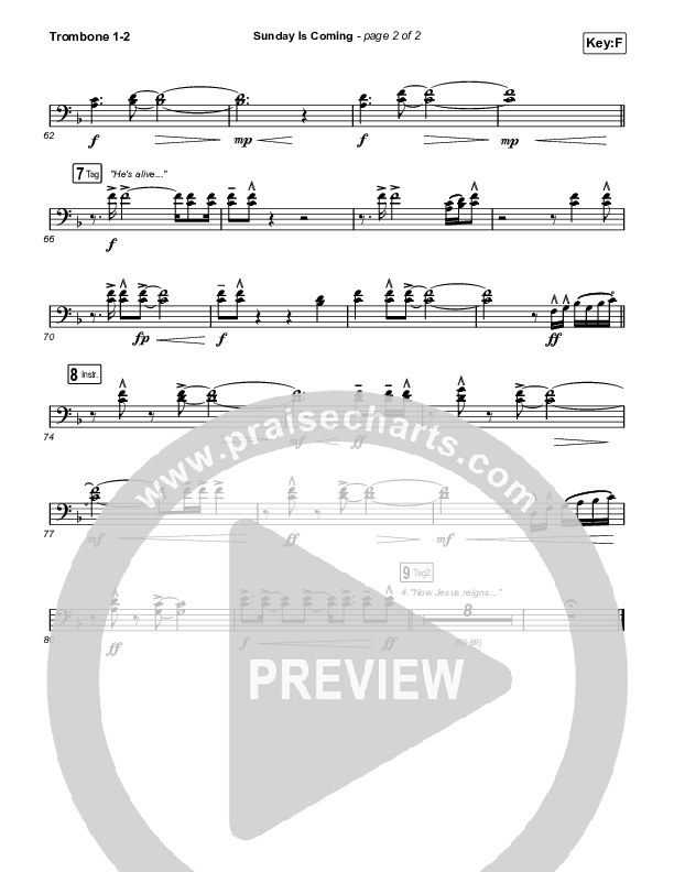 Sunday Is Coming (Unison/2-Part) Trombone 1/2 (Phil Wickham / Arr. Mason Brown)
