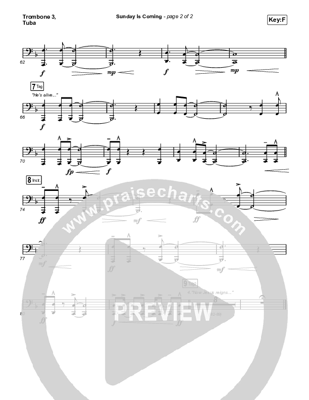 Sunday Is Coming (Unison/2-Part) Trombone 3/Tuba (Phil Wickham / Arr. Mason Brown)