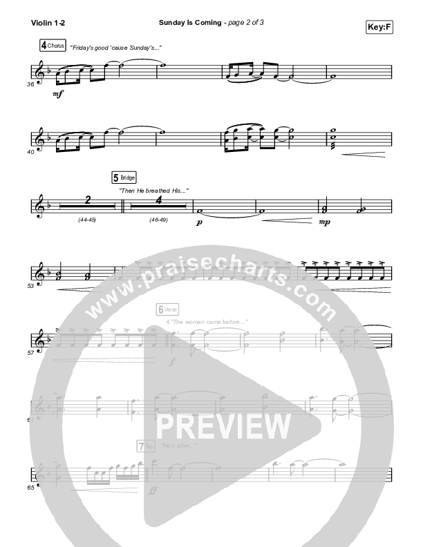Sunday Is Coming (Unison/2-Part) Violin 1/2 (Phil Wickham / Arr. Mason Brown)