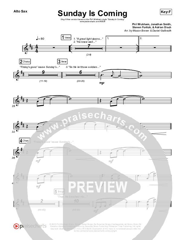 Sunday Is Coming (Sing It Now) Sax Pack (Phil Wickham / Arr. Mason Brown)