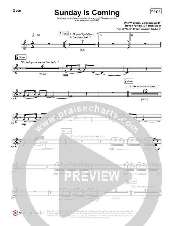 Sunday Is Coming (Sing It Now) Oboe (Phil Wickham / Arr. Mason Brown)
