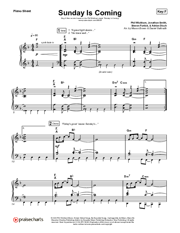Sunday Is Coming (Sing It Now) Piano Sheet (Phil Wickham / Arr. Mason Brown)