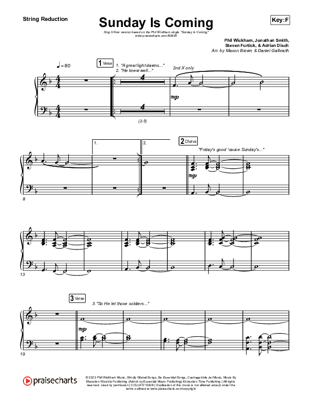 Sunday Is Coming (Sing It Now) String Reduction (Phil Wickham / Arr. Mason Brown)