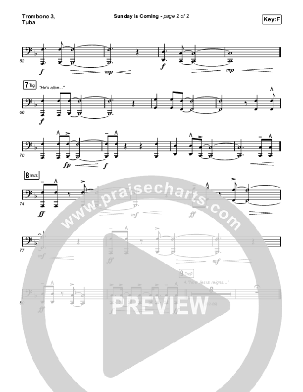 Sunday Is Coming (Sing It Now) Trombone 3/Tuba (Phil Wickham / Arr. Mason Brown)