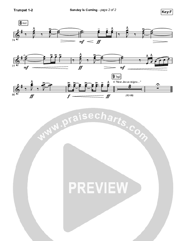 Sunday Is Coming (Sing It Now) Trumpet 1,2 (Phil Wickham / Arr. Mason Brown)