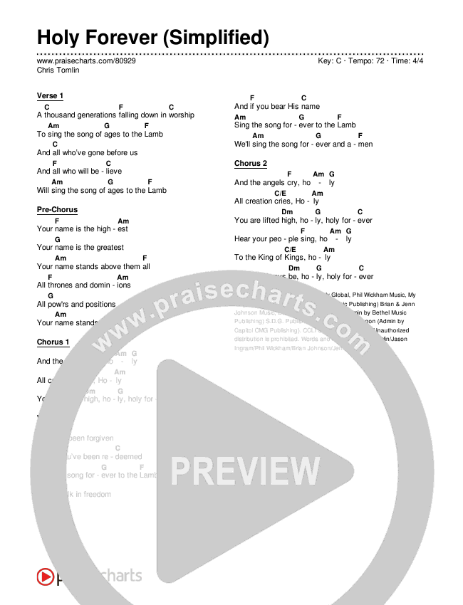 Holy Forever (Simplified) Chord Chart (Chris Tomlin)