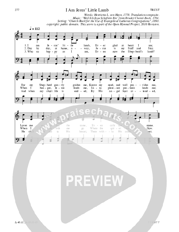 I Am Jesus' Little Lamb Hymn Sheet (SATB) (Traditional Hymn)
