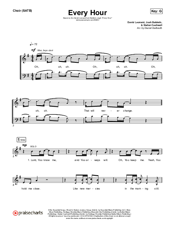 Every Hour Choir Sheet (SATB) (David Leonard / Josh Baldwin)