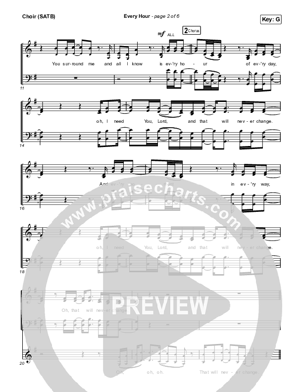 Every Hour Choir Sheet (SATB) (David Leonard / Josh Baldwin)