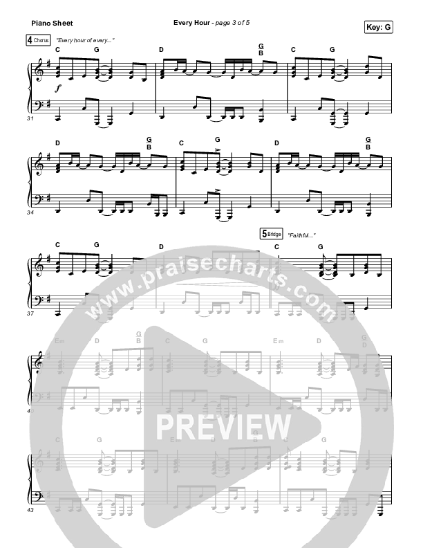 Every Hour Piano Sheet (David Leonard / Josh Baldwin)