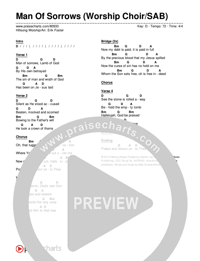 Man Of Sorrows (Worship Choir/SAB) Chords & Lyrics (Hillsong Worship / Arr. Erik Foster)