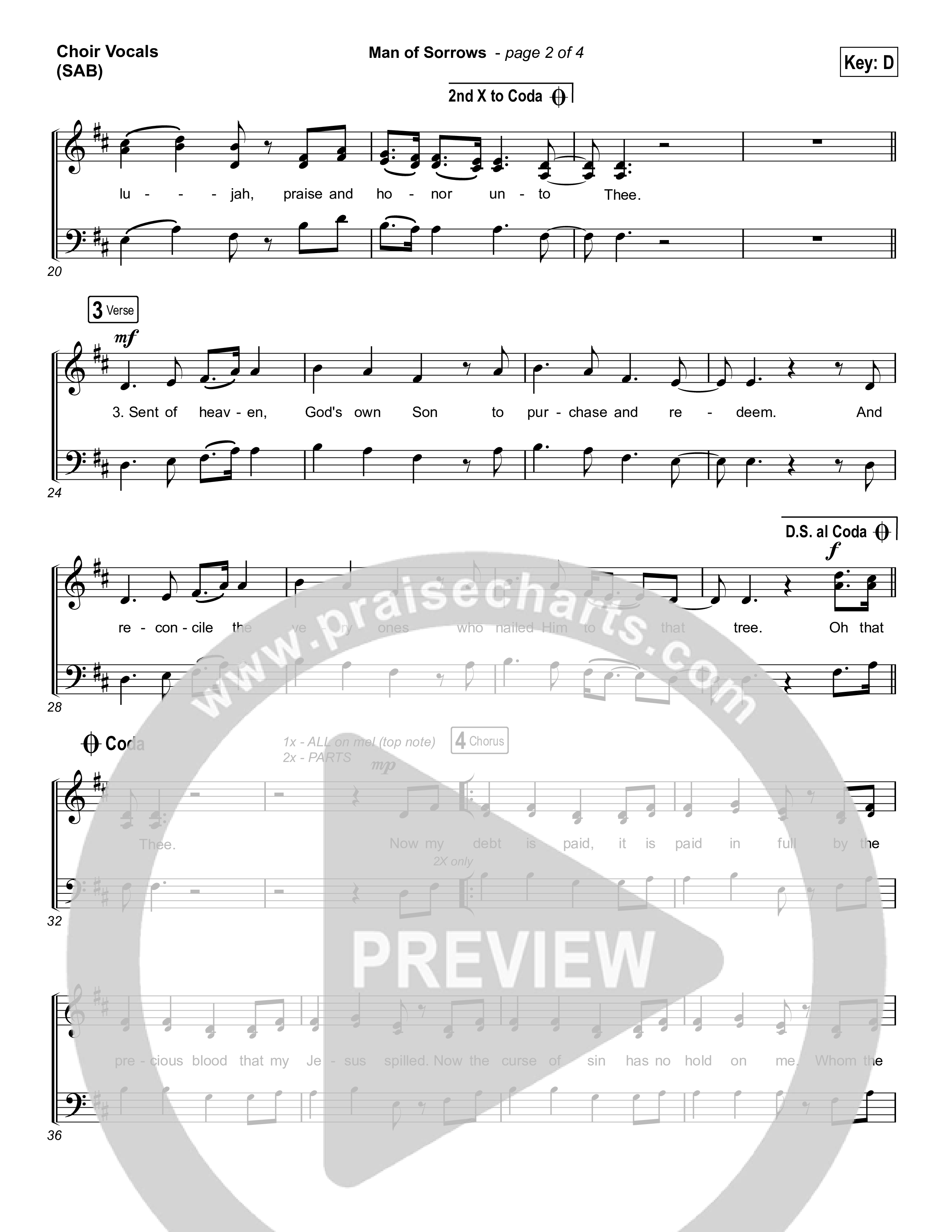 Man Of Sorrows (Worship Choir/SAB) Choir Sheet (SAB) (Hillsong Worship / Arr. Erik Foster)