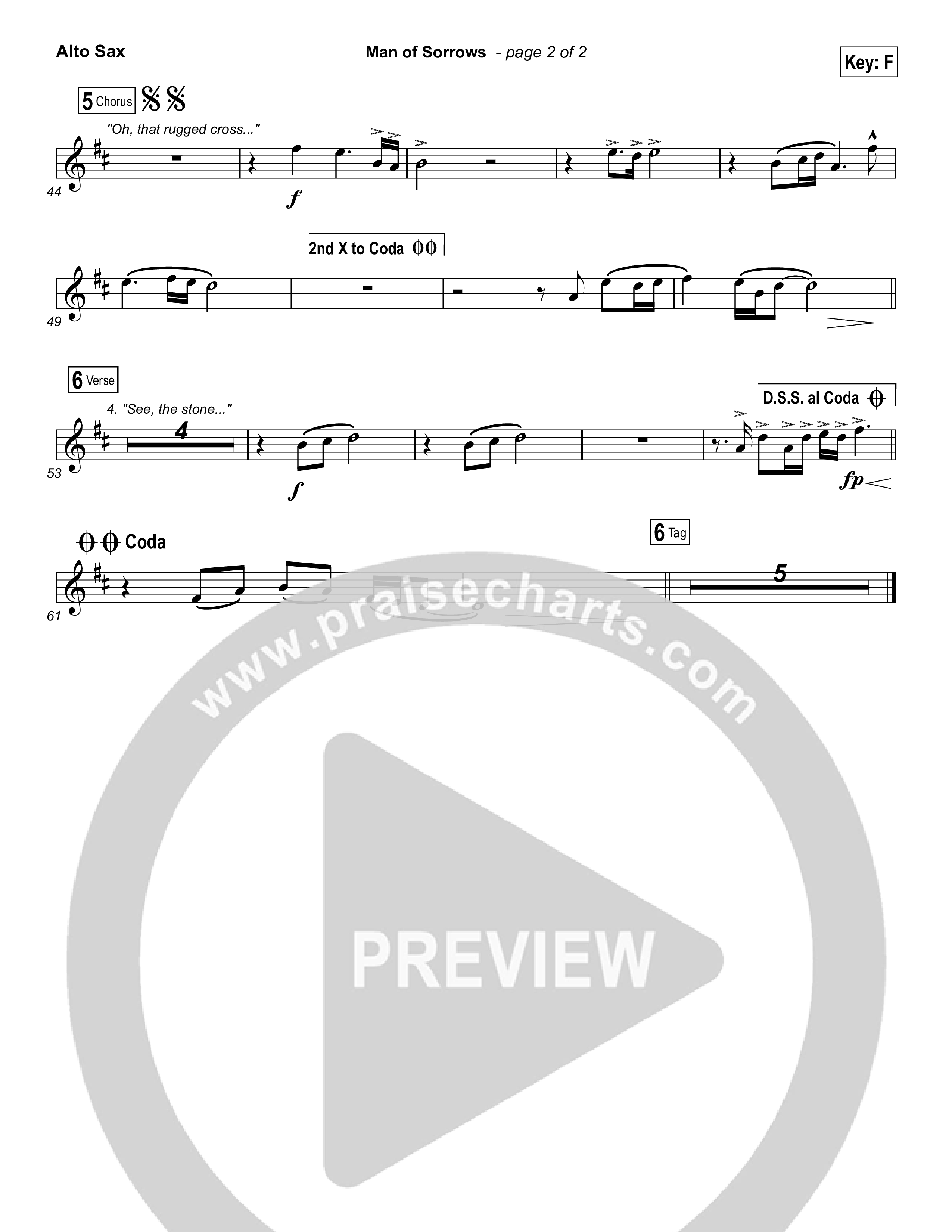 Man Of Sorrows (Choral Anthem SATB) Alto Sax (Hillsong Worship / Arr. Erik Foster)