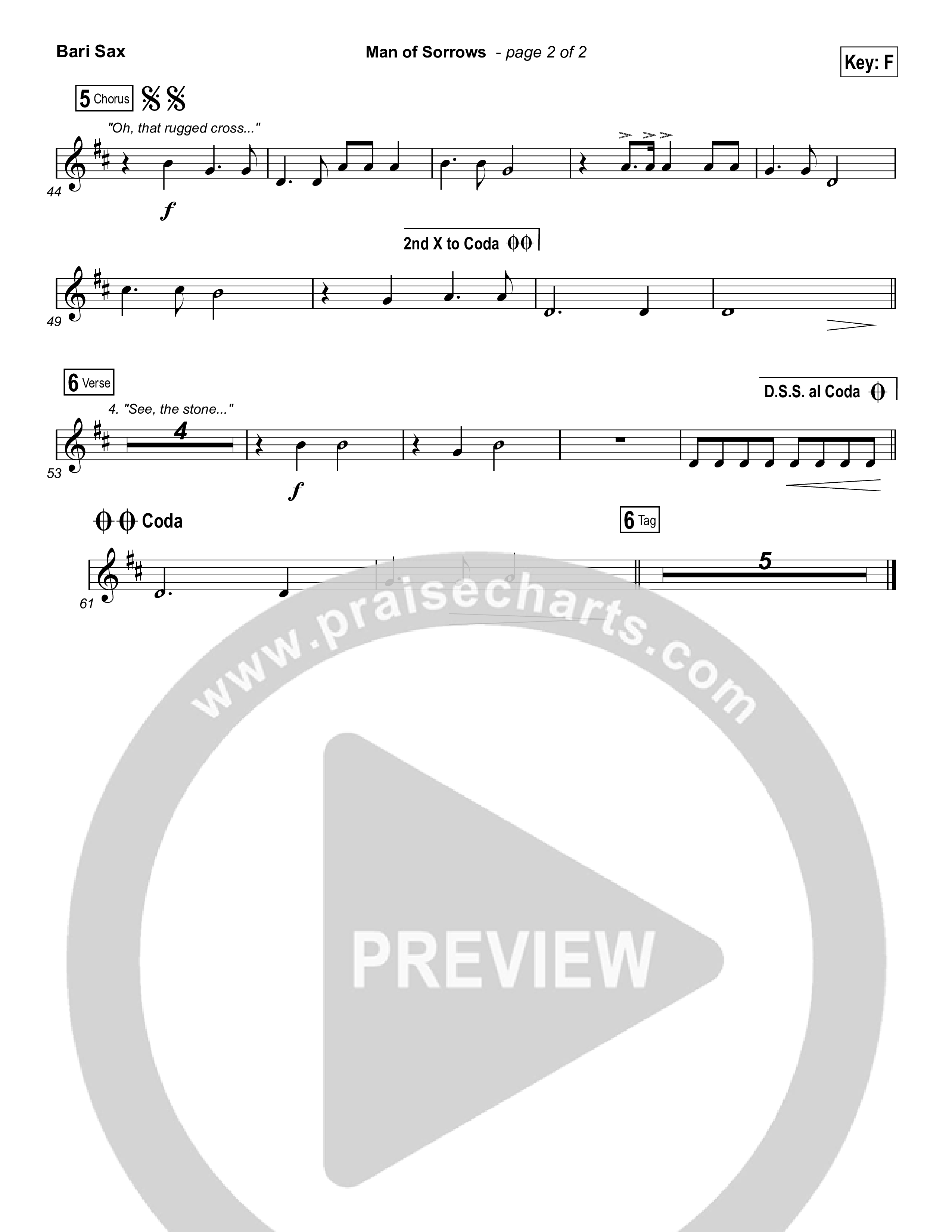 Man Of Sorrows (Choral Anthem SATB) Bari Sax (Hillsong Worship / Arr. Erik Foster)