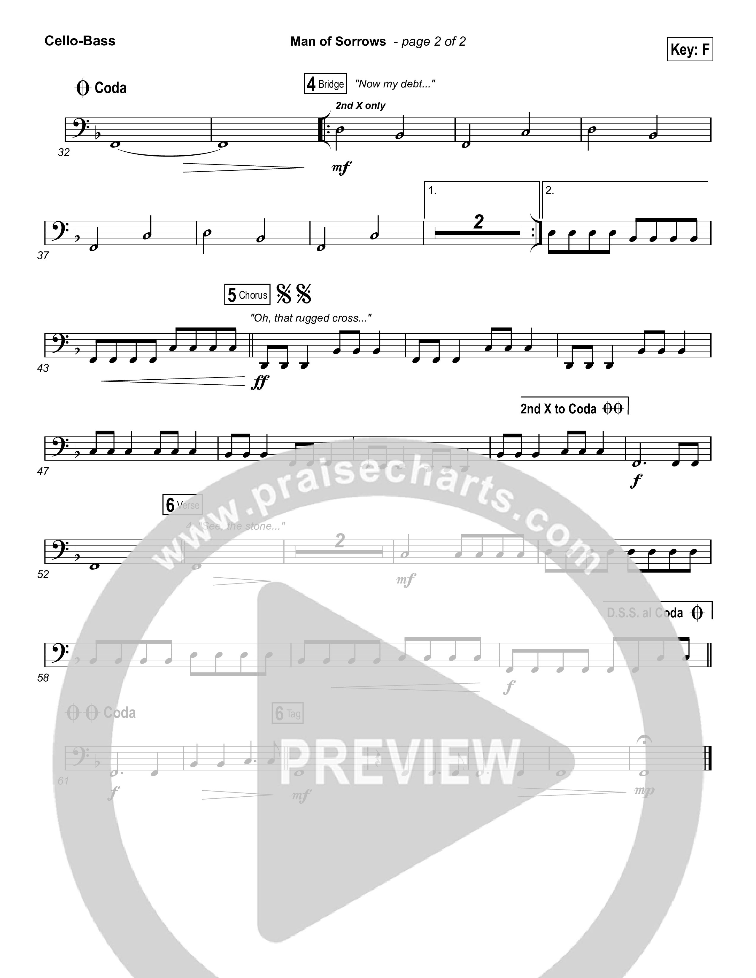 Man Of Sorrows (Choral Anthem SATB) Cello/Bass (Hillsong Worship / Arr. Erik Foster)