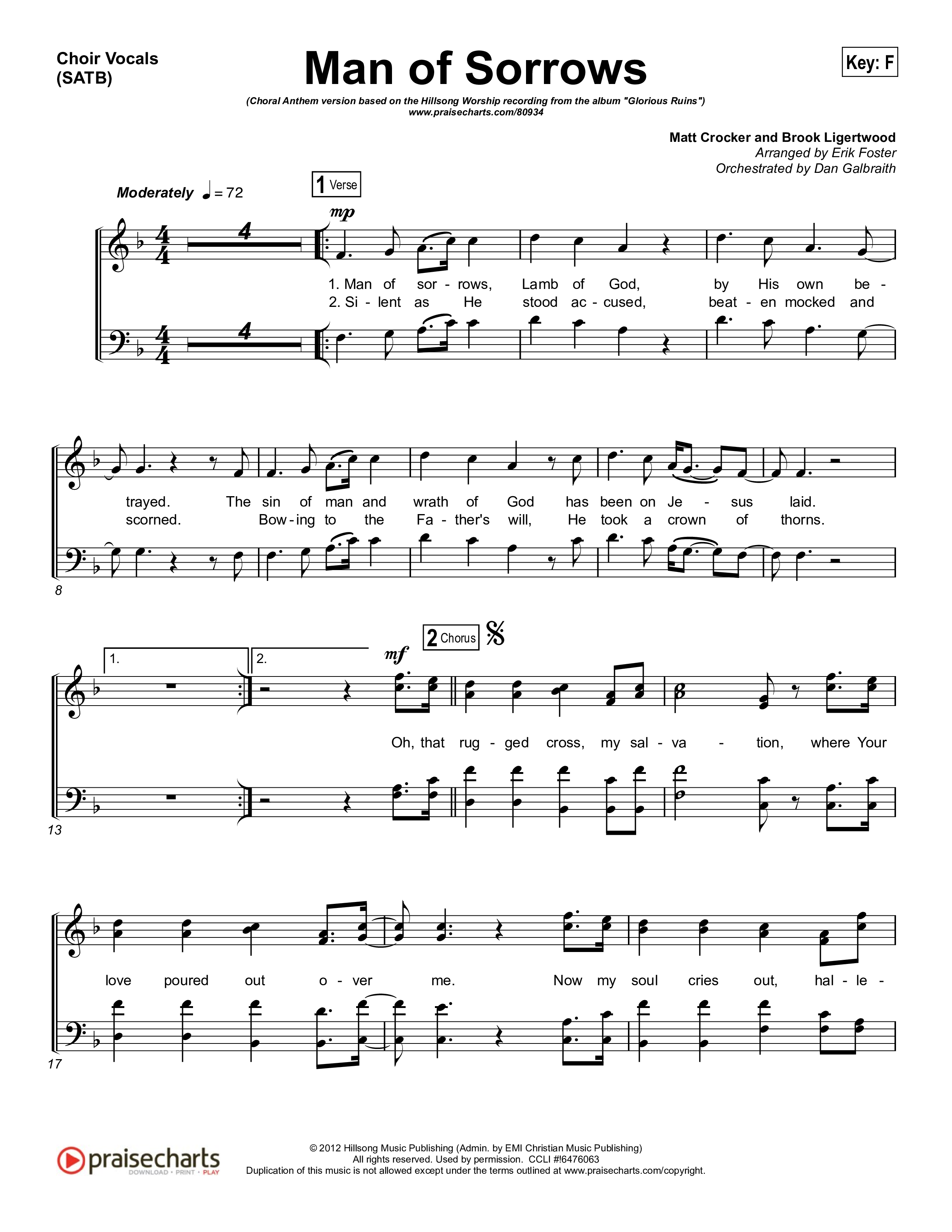 Man Of Sorrows (Choral Anthem SATB) Choir Sheet (SATB) (Hillsong Worship / Arr. Erik Foster)