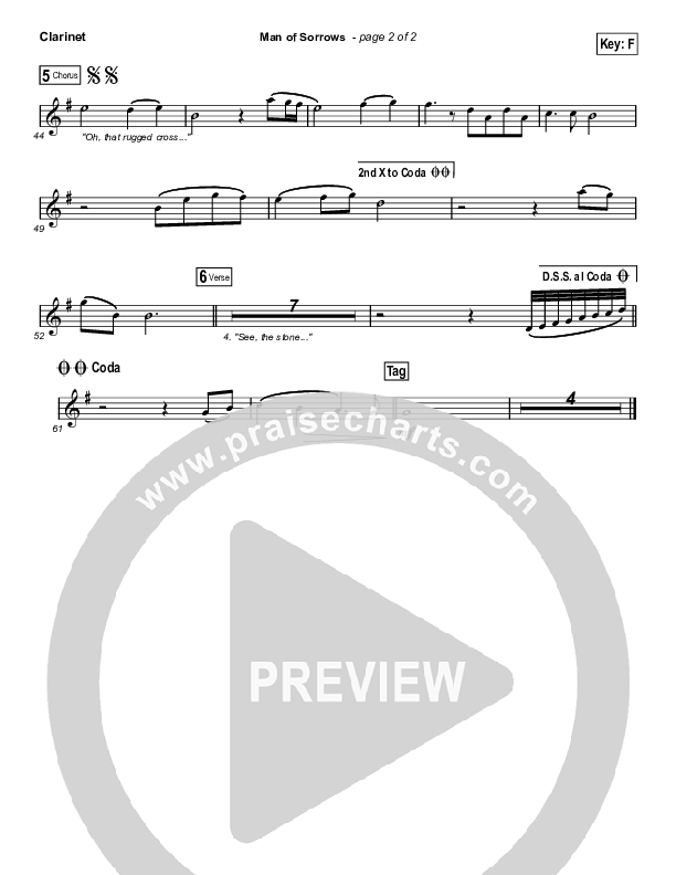 Man Of Sorrows (Choral Anthem SATB) Clarinet 1,2 (Hillsong Worship / Arr. Erik Foster)