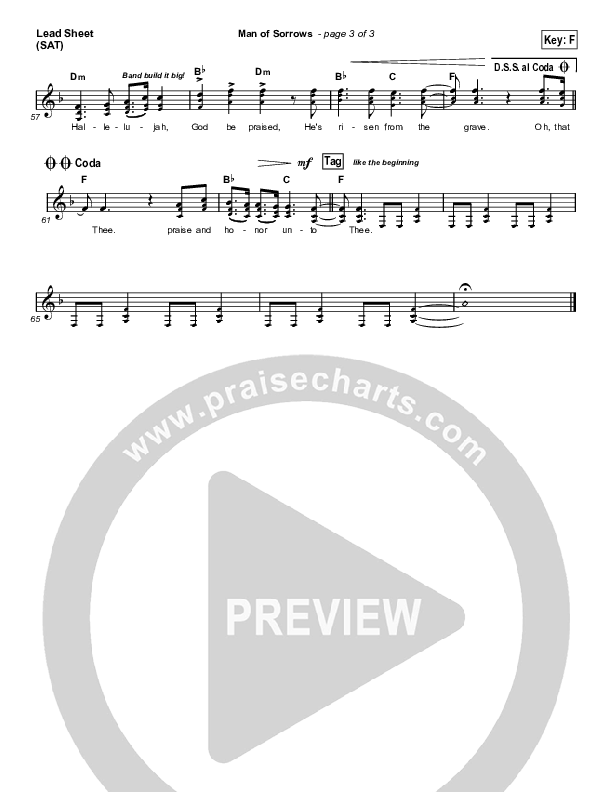 Man Of Sorrows (Choral Anthem SATB) Lead Sheet (SAT) (Hillsong Worship / Arr. Erik Foster)