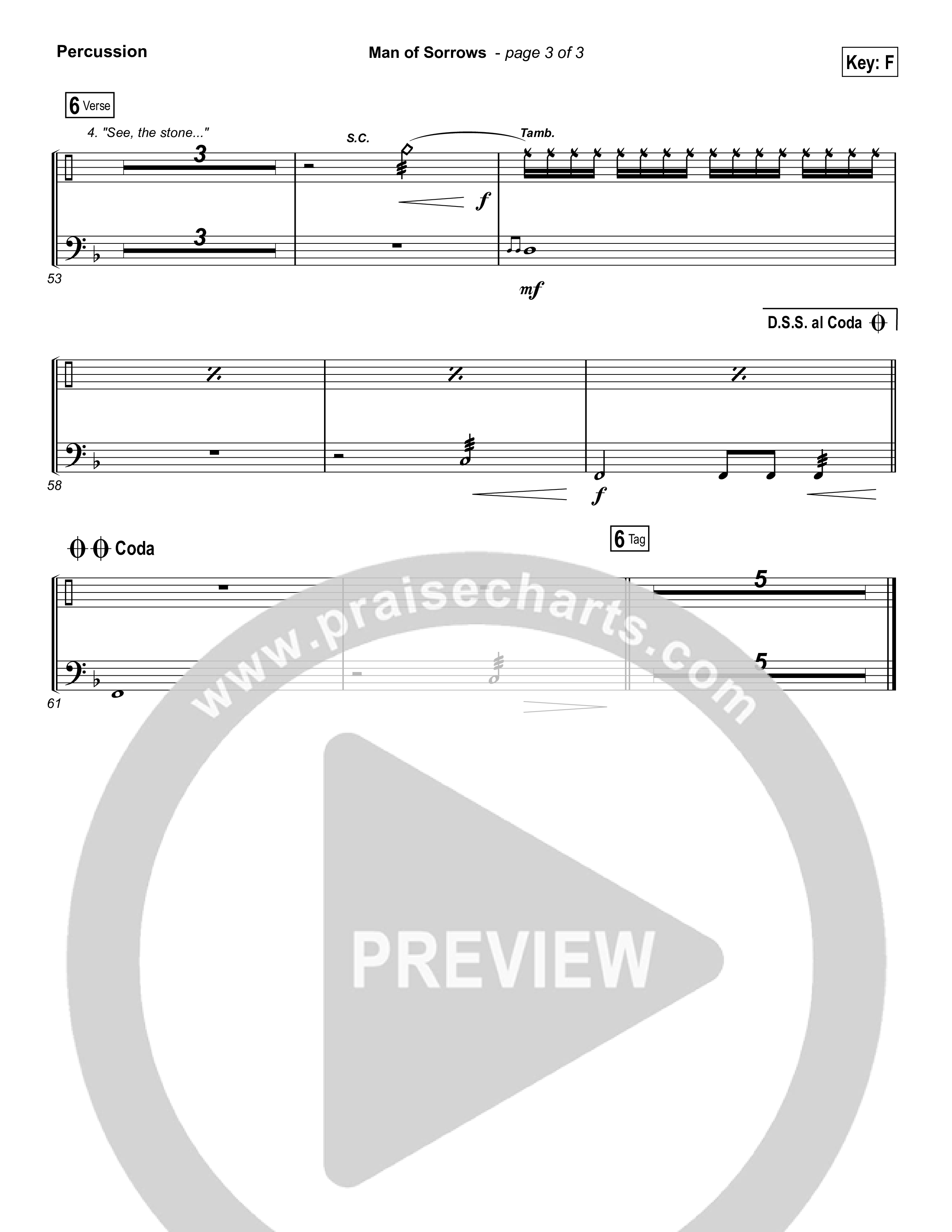 Man Of Sorrows (Choral Anthem SATB) Percussion (Hillsong Worship / Arr. Erik Foster)