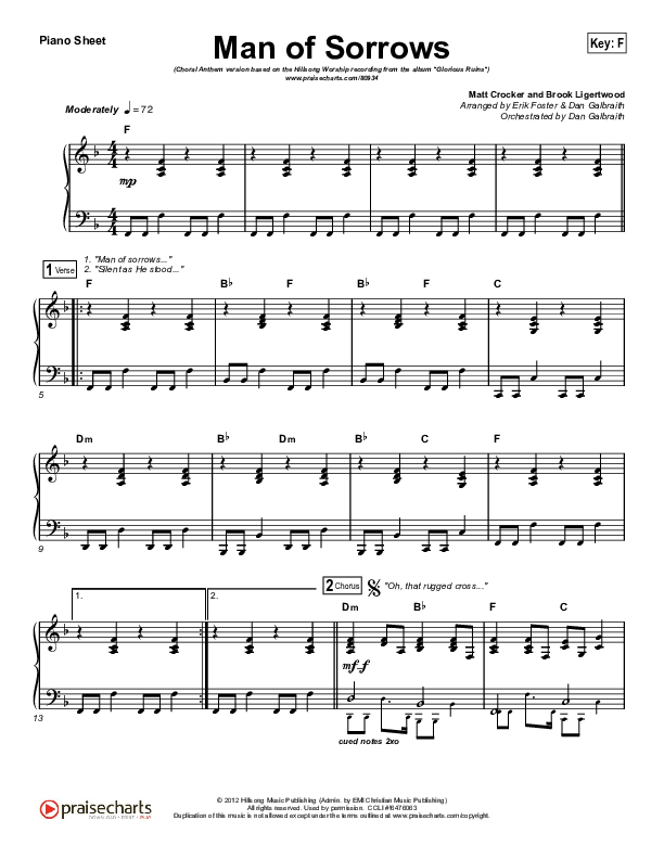 Man Of Sorrows (Choral Anthem SATB) Piano Sheet (Hillsong Worship / Arr. Erik Foster)