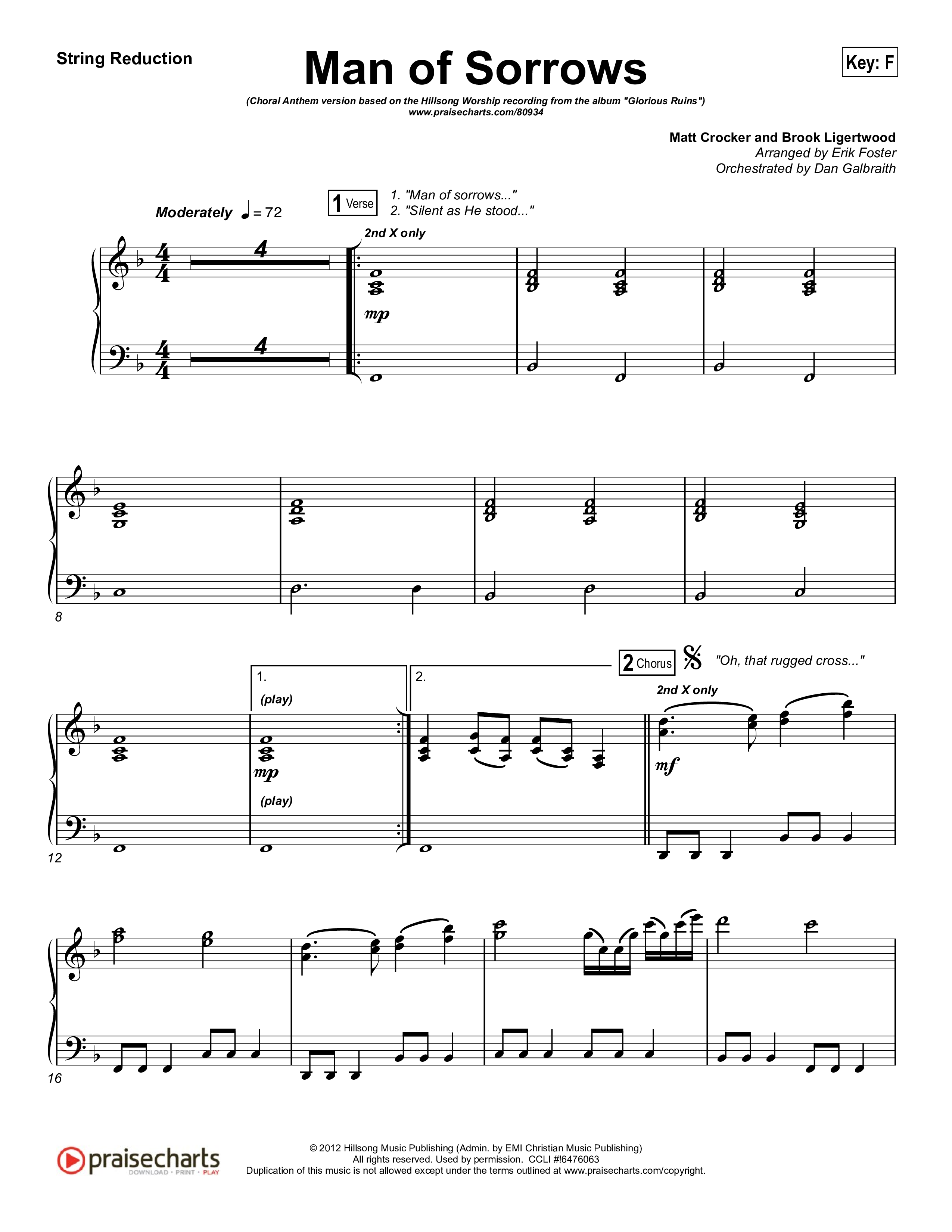 Man Of Sorrows (Choral Anthem SATB) String Reduction (Hillsong Worship / Arr. Erik Foster)