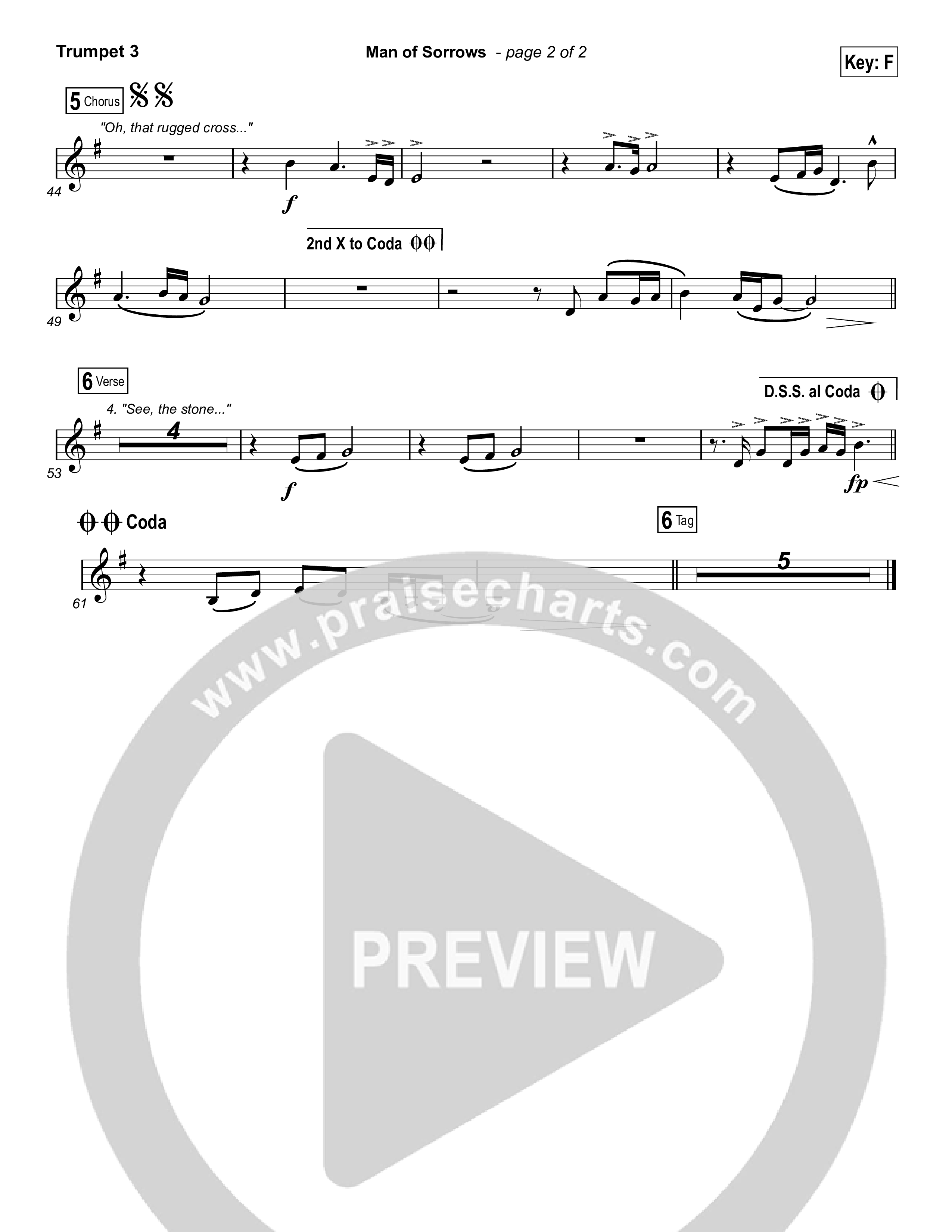 Man Of Sorrows (Choral Anthem SATB) Trumpet 3 (Hillsong Worship / Arr. Erik Foster)