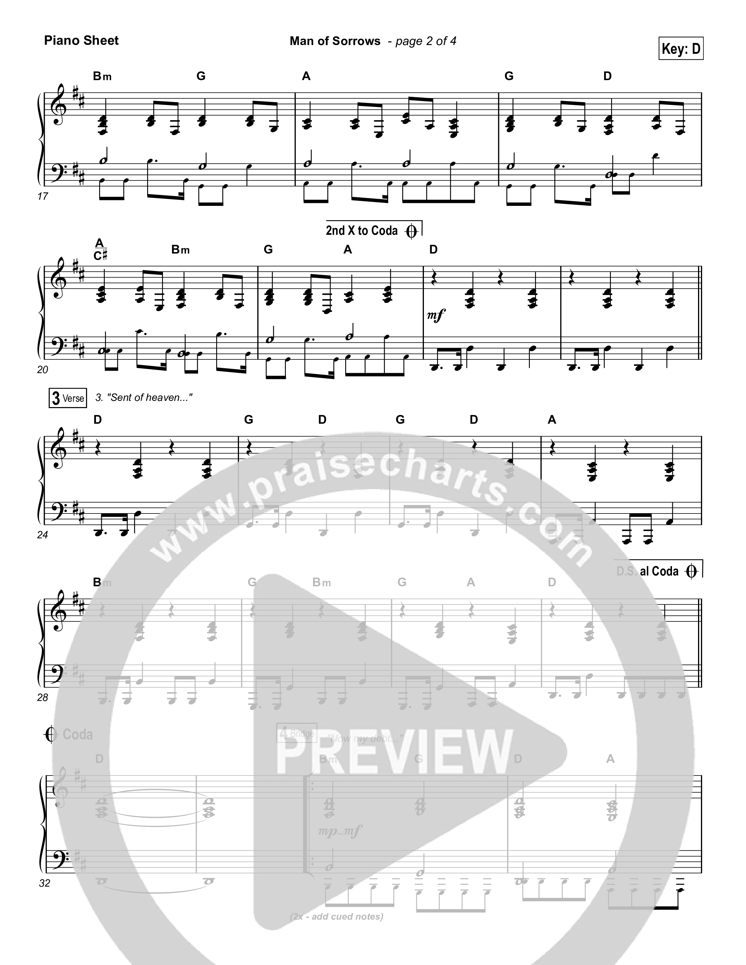 Man Of Sorrows (Unison/2-Part) Piano Sheet (Hillsong Worship / Arr. Erik Foster)