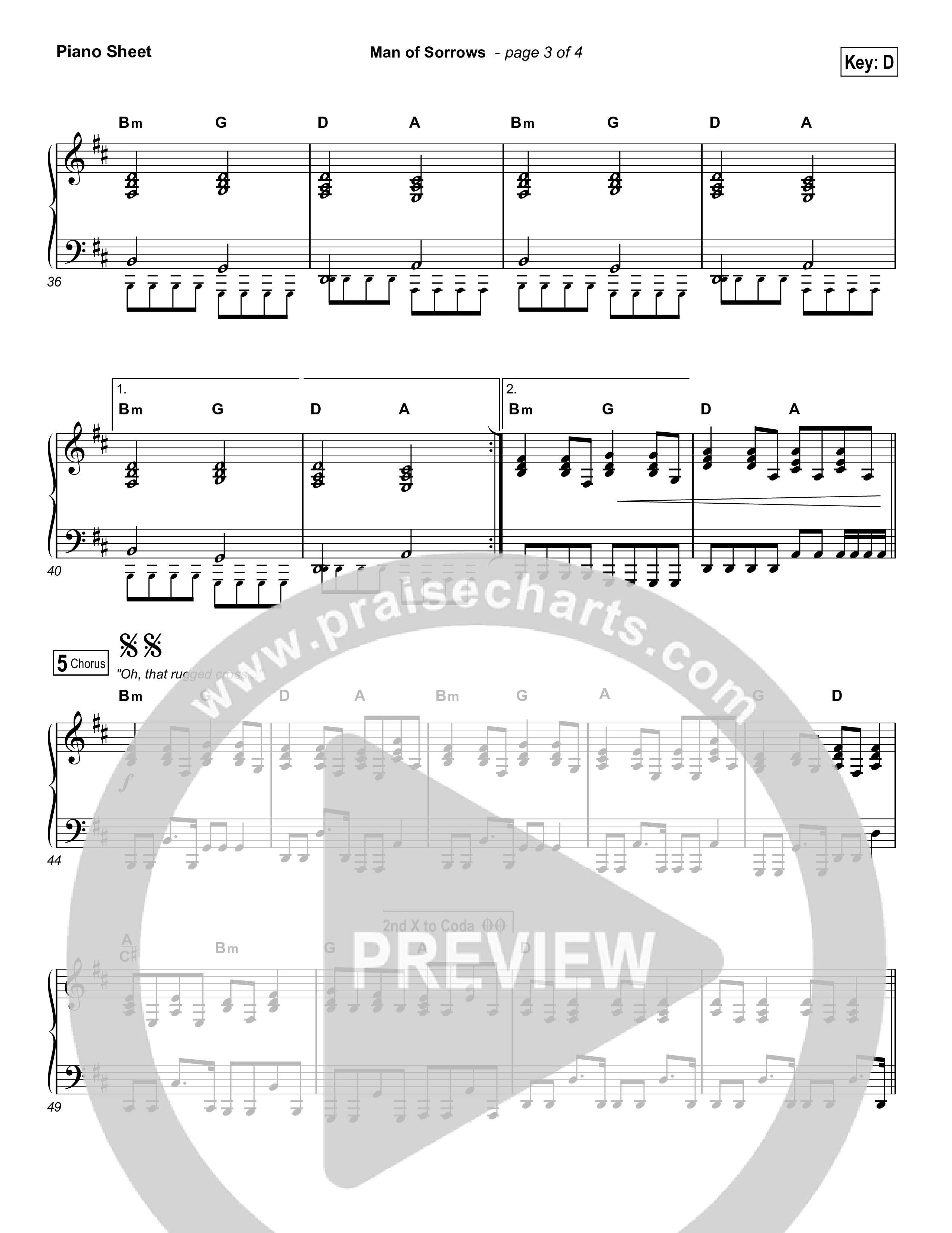 Man Of Sorrows (Unison/2-Part) Piano Sheet (Hillsong Worship / Arr. Erik Foster)