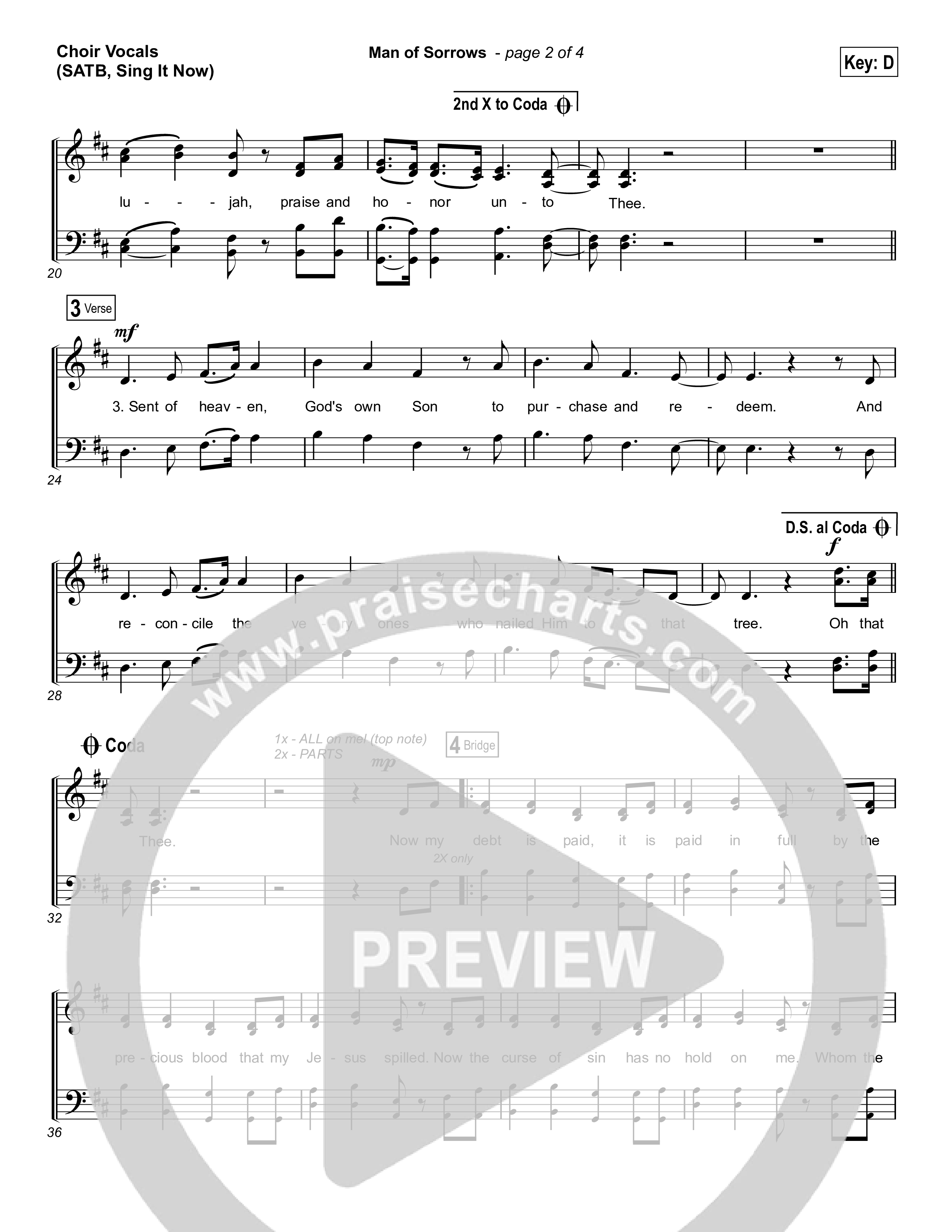 Man Of Sorrows (Sing It Now) Choir Sheet (SATB) (Hillsong Worship / Arr. Erik Foster)