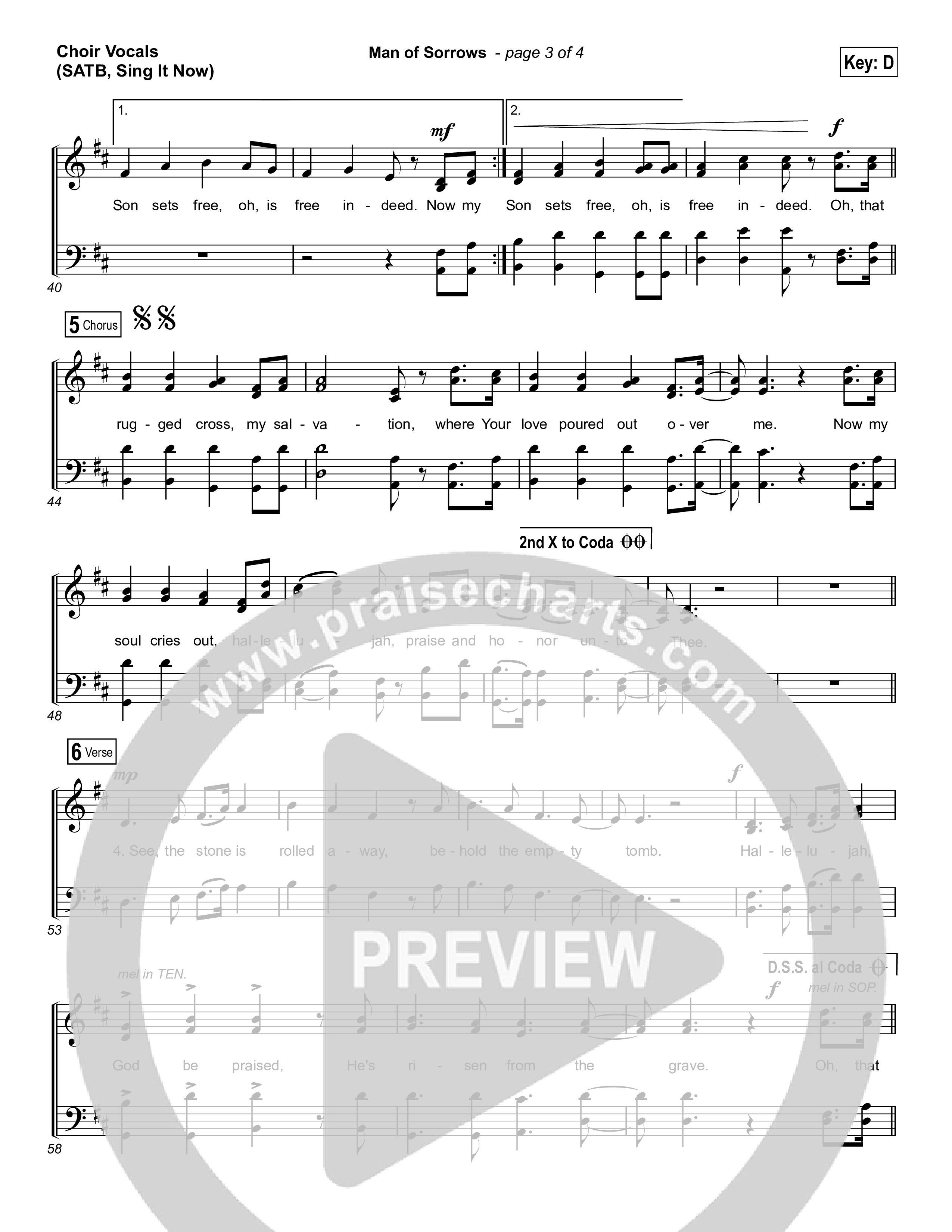 Man Of Sorrows (Sing It Now) Choir Sheet (SATB) (Hillsong Worship / Arr. Erik Foster)
