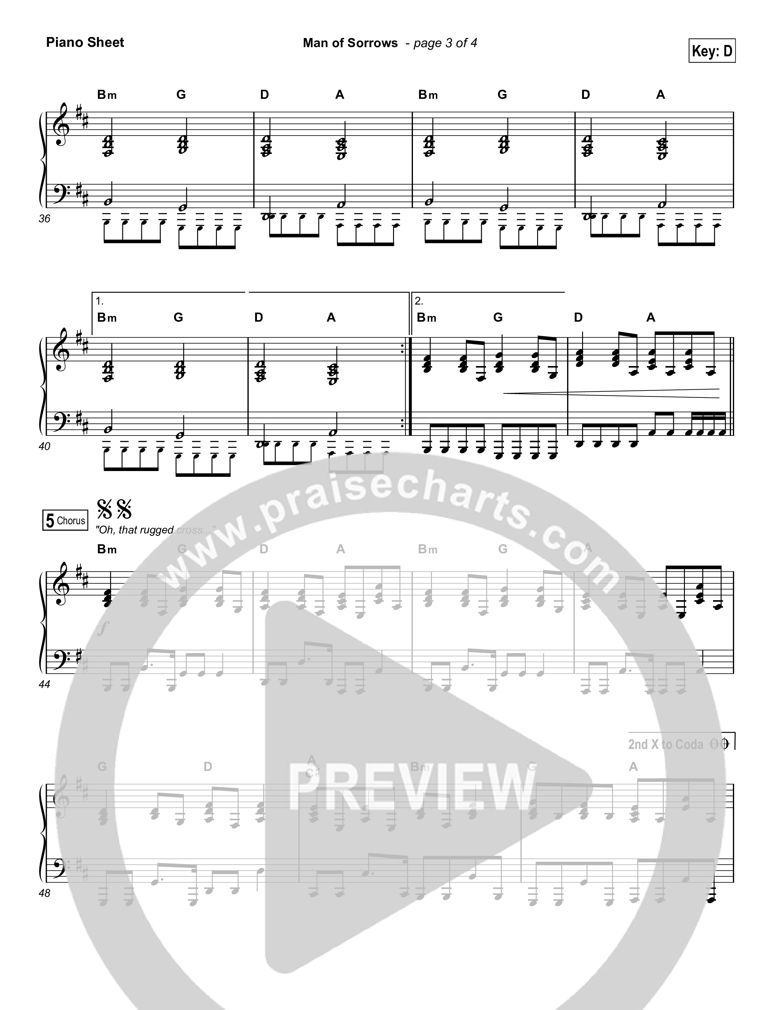 Man Of Sorrows (Sing It Now) Piano Sheet (Hillsong Worship / Arr. Erik Foster)