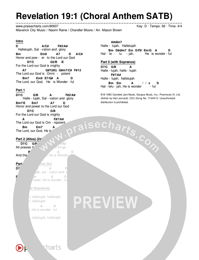 Revelation 19:1 (Choral Anthem SATB) Chords & Lyrics (Maverick City Music / Naomi Raine / Chandler Moore / Arr. Mason Brown)